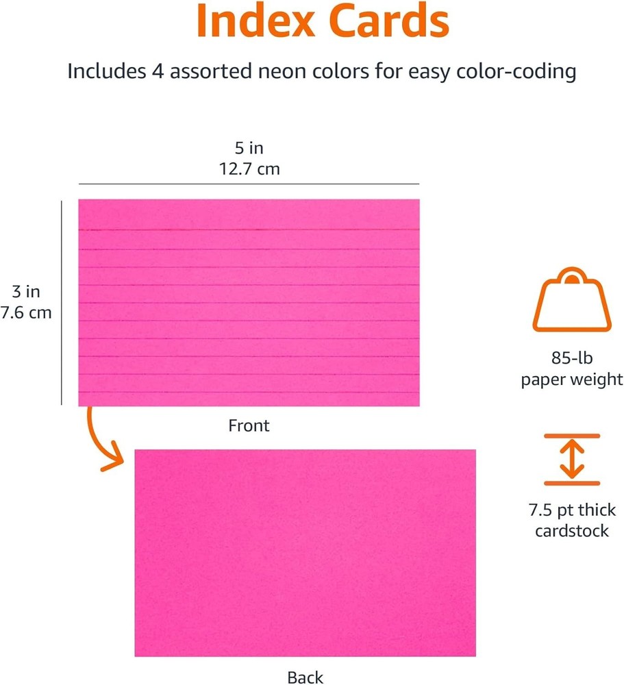 Ruled Index Flash Cards for Studying and Note Taking, Color Coding, Assorted ...