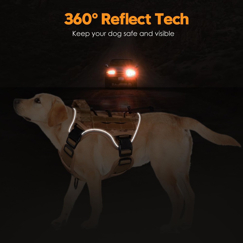 Heavy-Duty Tactical Dog Harness for Large Dogs, No Pull Adjustable Reflective...