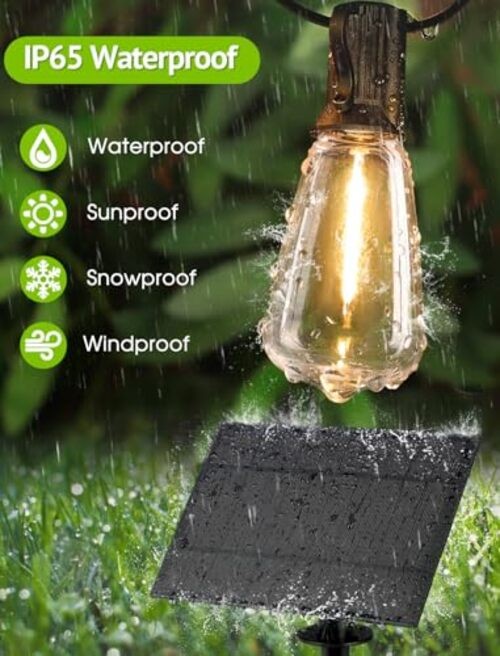 48FT Solar String Lights Outdoor with Remote, Waterproof Dimmable 1 Black