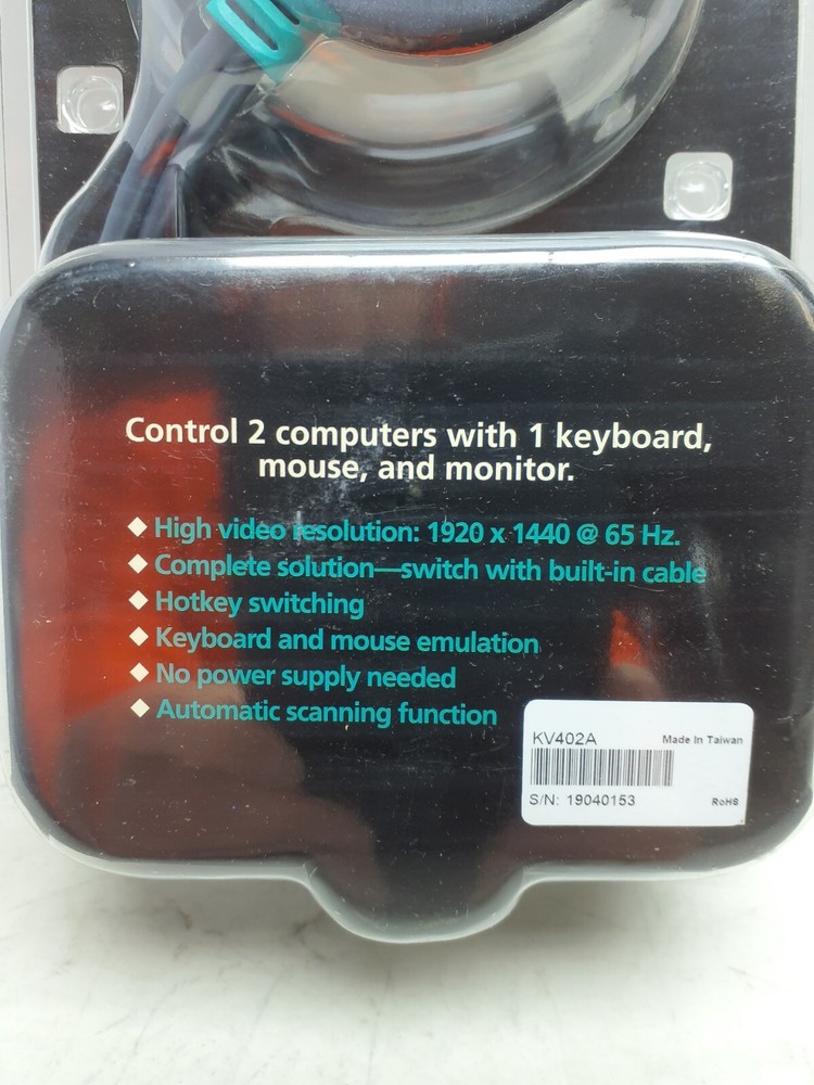 Black Box ServSwitch Micro Control 2 Computers W/ 1 Keyboard KVM Switch KV402A