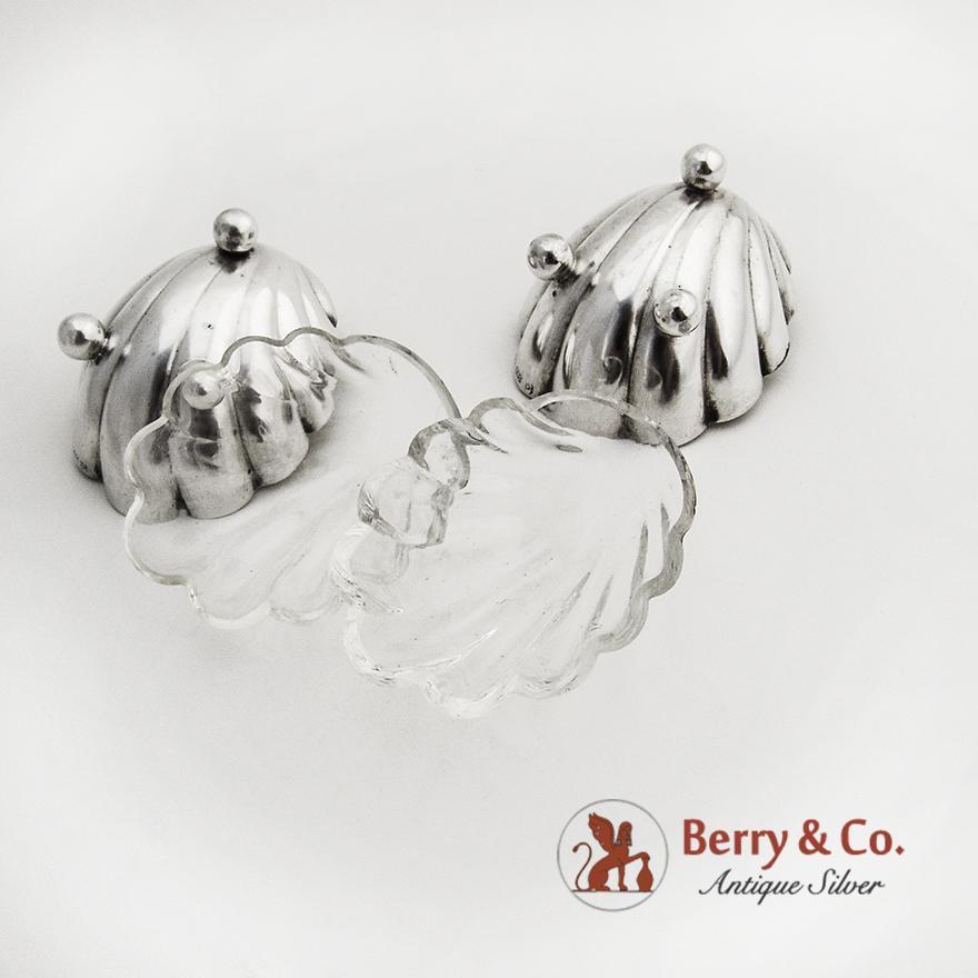 Shell Form Open Salt Dishes Pair 800 Silver Germany 1900