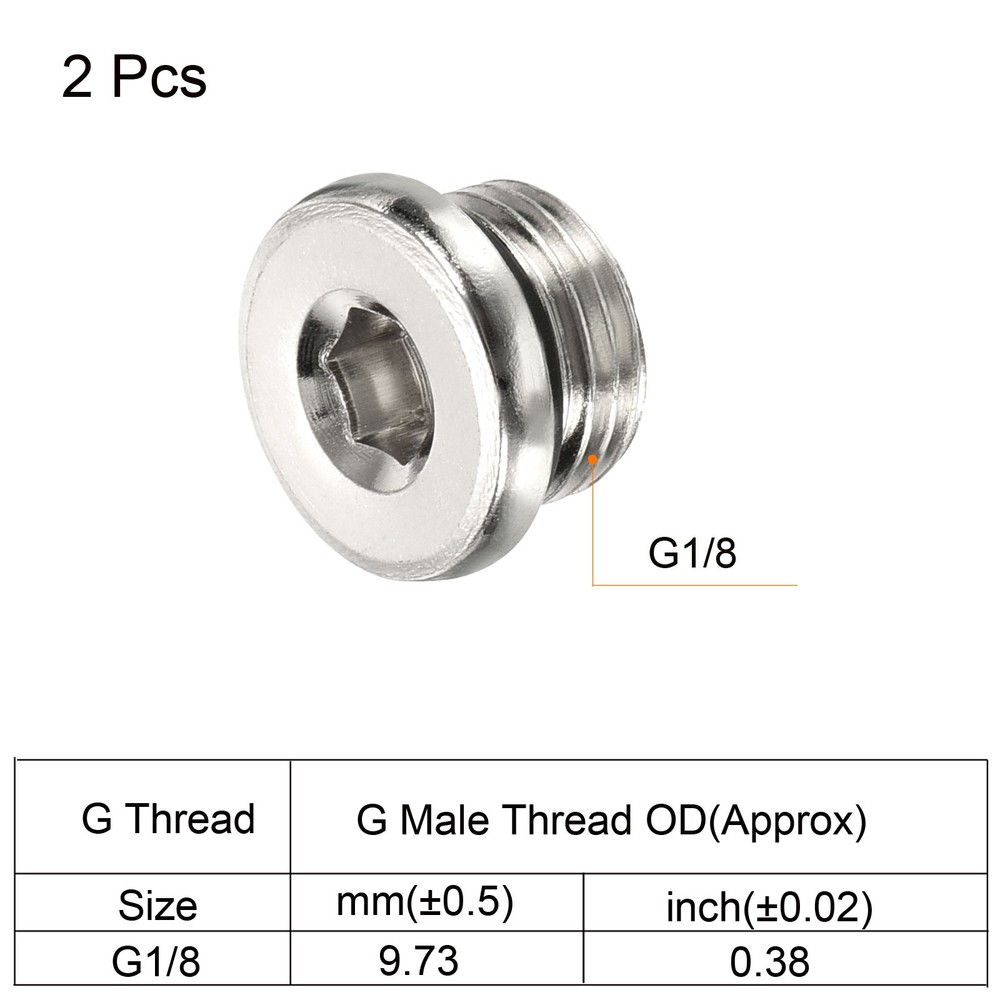 G1/8 Hex Head Pipe Fitting Plug, 2 Pack Male Thread 45# Steel Plug