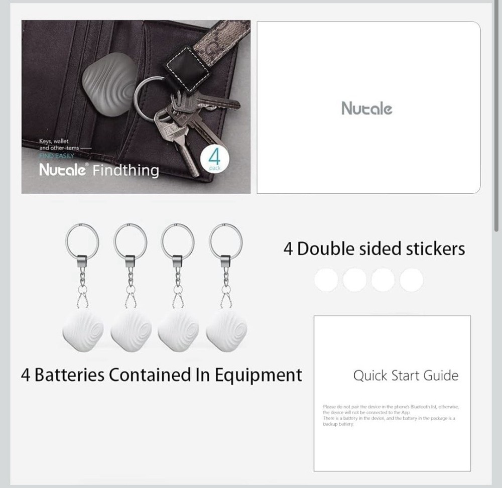 Nutale Findthing Key Finder 4-Pack Bluetooth Tracker for Keys, Wallets - White
