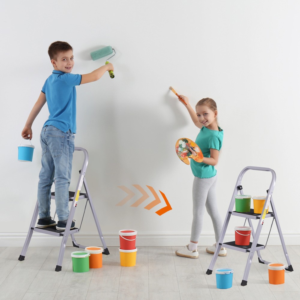 2 Step Ladder Folding Step Stool with Convenient Handgrip Handle 380 lbs Gray