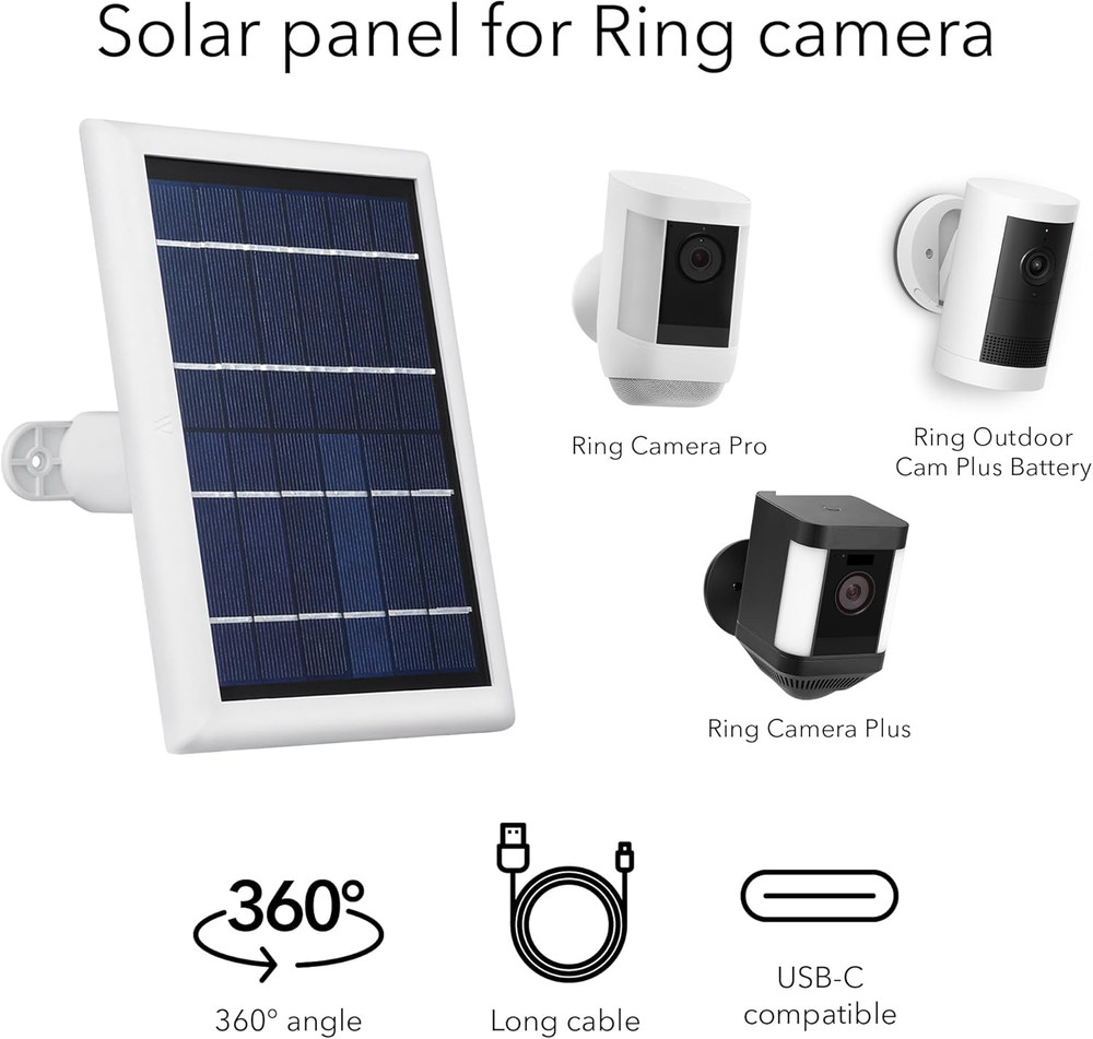 Solar Panel Compatible with Ring Spotlight Cam/Plus/Pro Battery, Stick up Cam/Pr