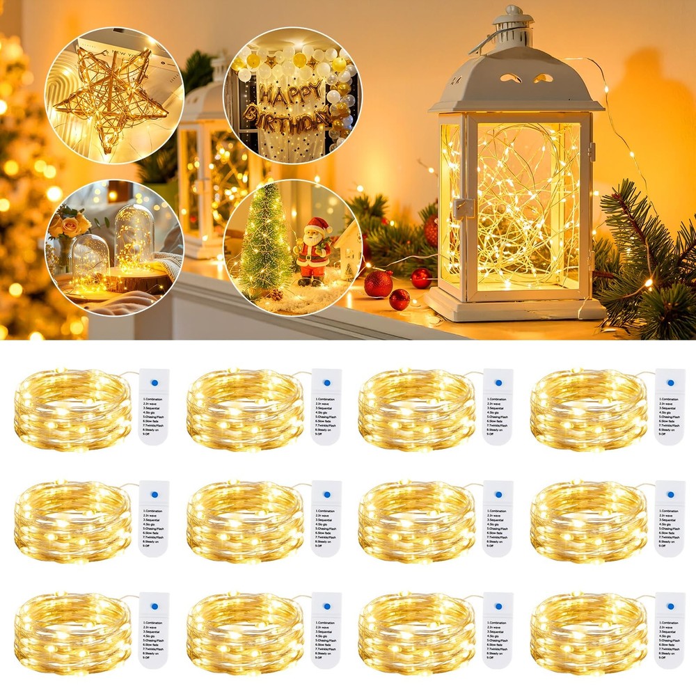Minetom 12 Pack Fairy Lights Battery Operated String 12 Pack, Warm White