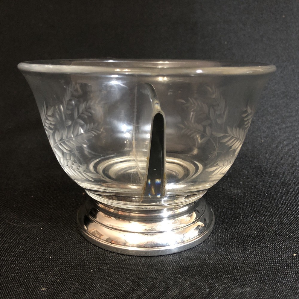 Vintage Etched Glass Divided Bowl with Sterling Silver Base EUC