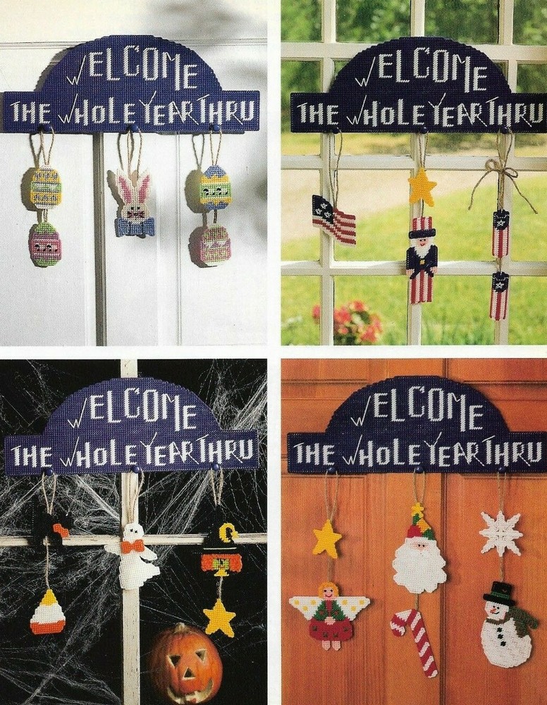 HOLIDAY WELCOME SIGN WITH 20 DESIGNS PLASTIC CANVAS PATTERN INSTRUCTIONS