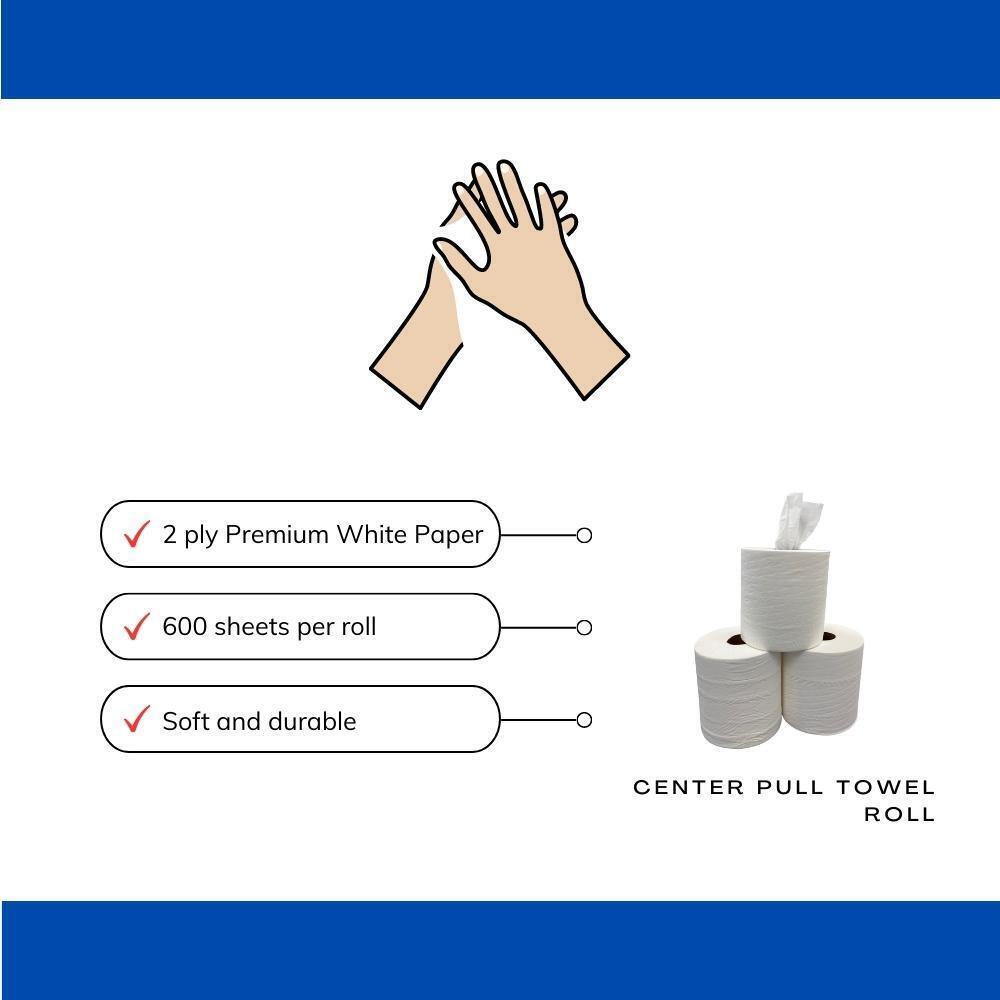 White Center-Pull Towels - 600 Sheets/2 Ply Premium White Paper - 6 Rolls