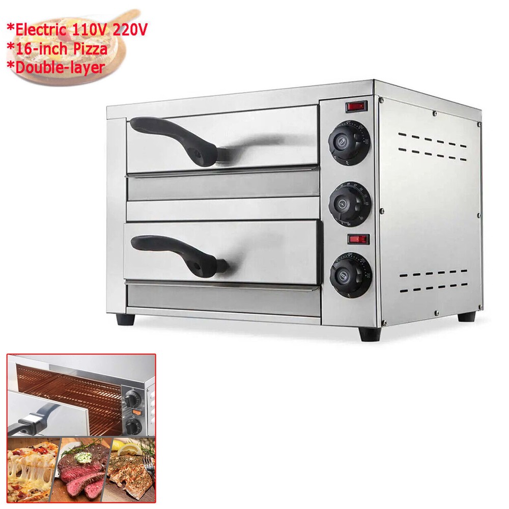 16" Electric Commercial Pizza Oven Double-layer Bread Making Machine 110V 220V
