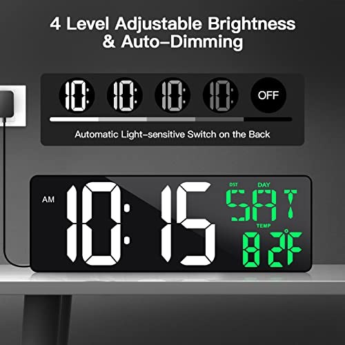 17 Inch Large Digital Wall Clock with Remote Control, Basic Version (Green)