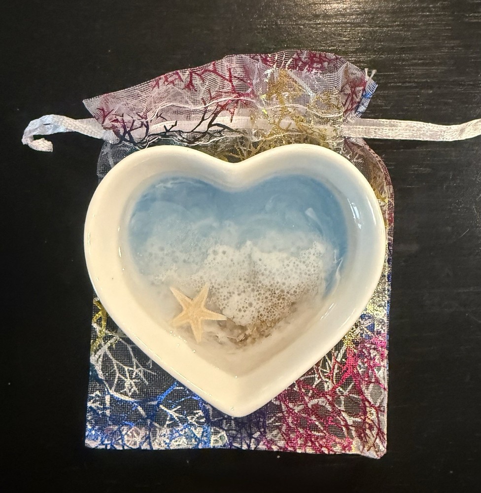 3 Inch Ceramic Heart Beach Trinket Dish