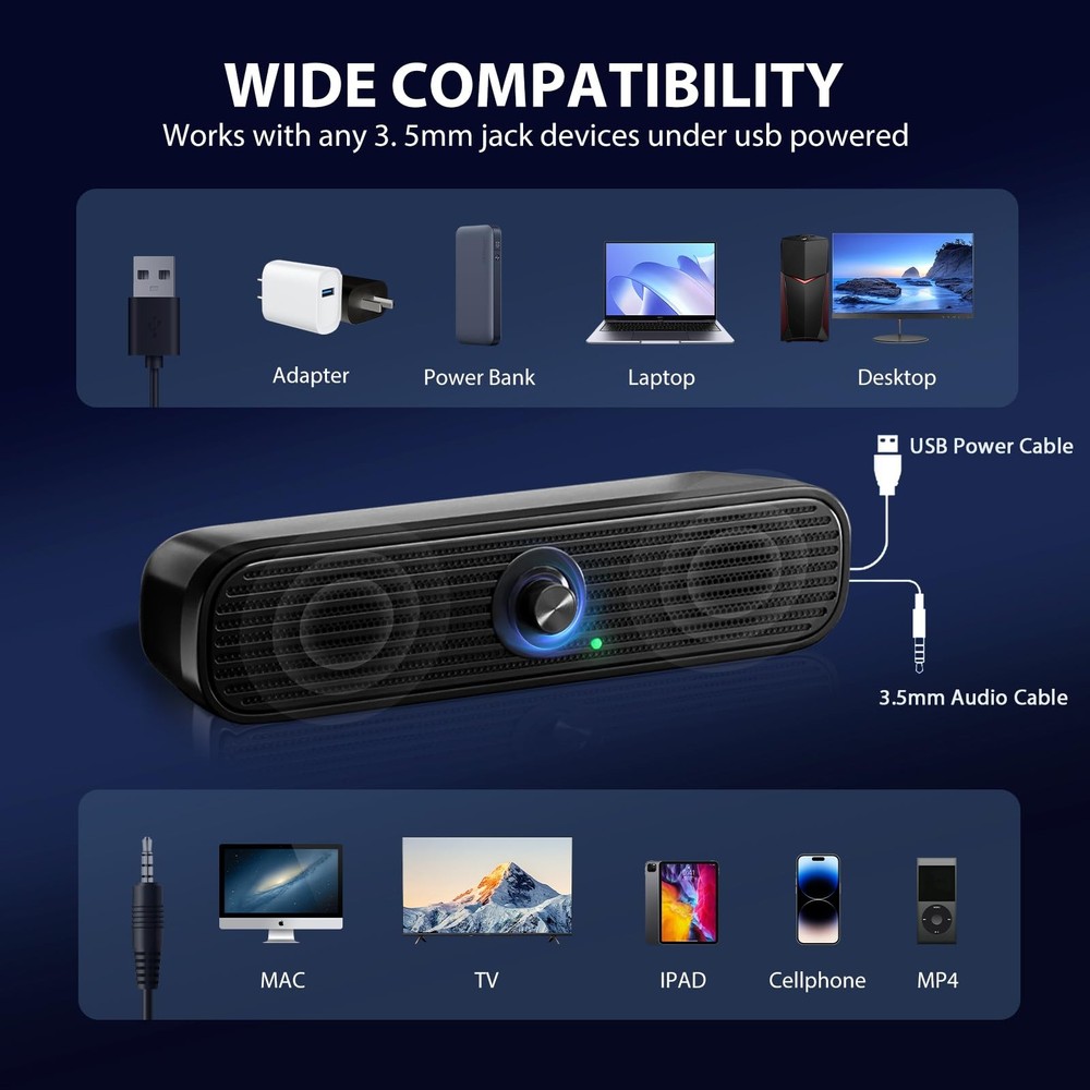 Computer Speakers for Desktop Laptop Tablet, USB Powered PC Speakers, Small S...