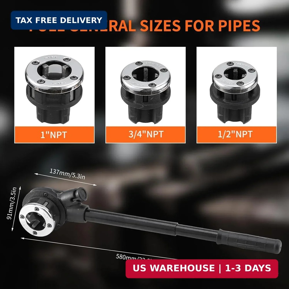 Ratchet Pipe Threader Kit, Plumber Pipe Threading Set, Portable Pipe Die Tool wi