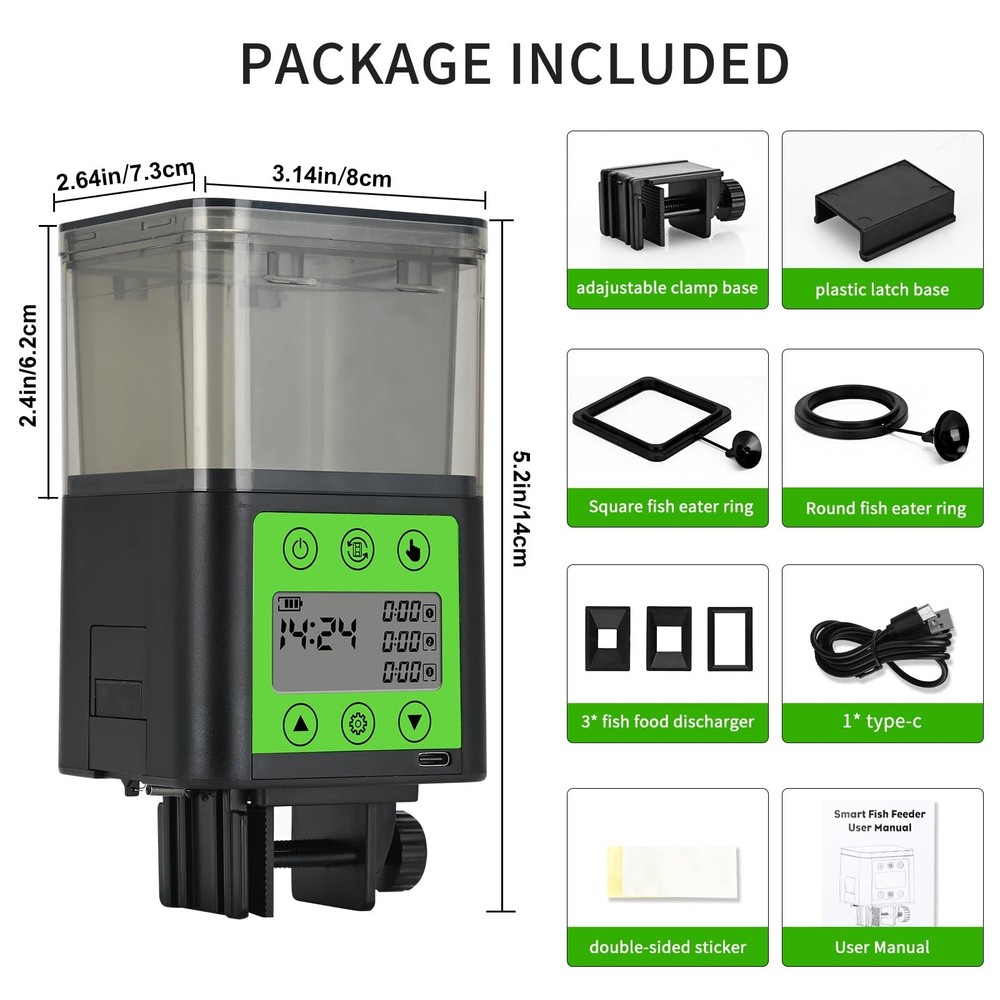 Automatic Fish Feeder for Aquarium with Timer, LCD Display 320ML Large Capaci...
