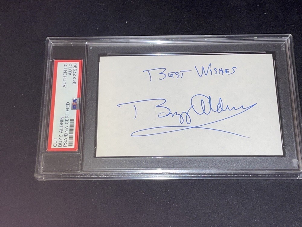 Buzz Aldrin Signed 3x5 Cut PSA NASA Astronaut Apollo 11 Moonwalker
