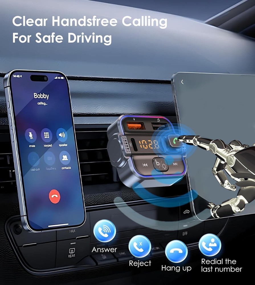 Bluetooth FM Transmitter for Car - Bluetooth Car Adapter PD20W+QC3.0 Cigarette L
