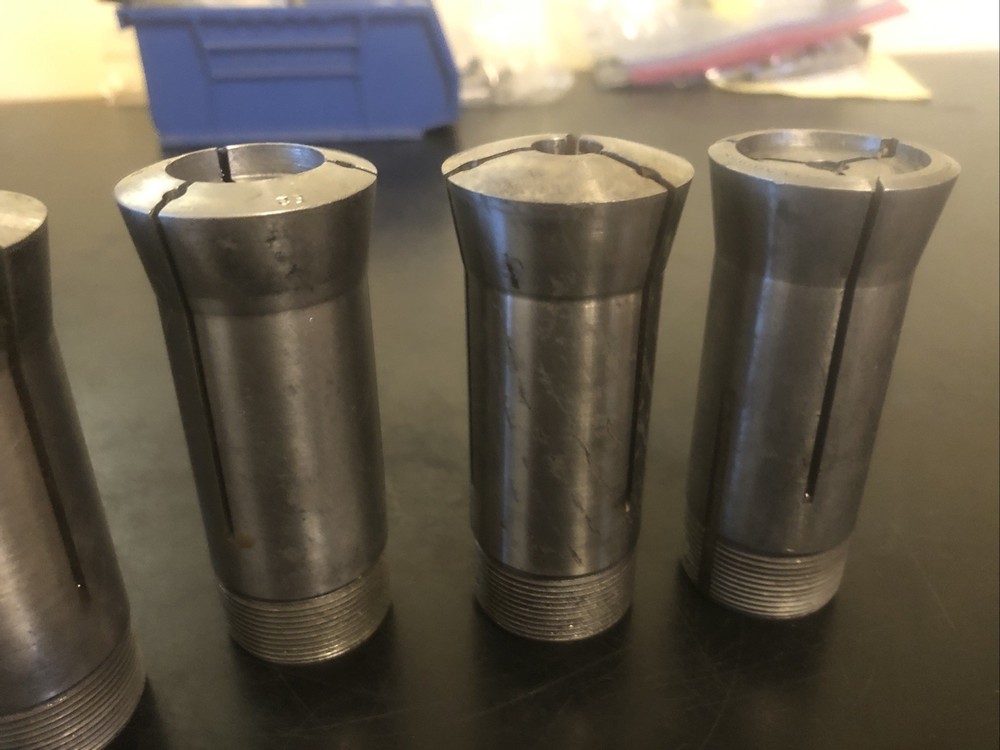 4 Hardinge "Emergency" Collets E2, E, E2, E1 used condition internal threads