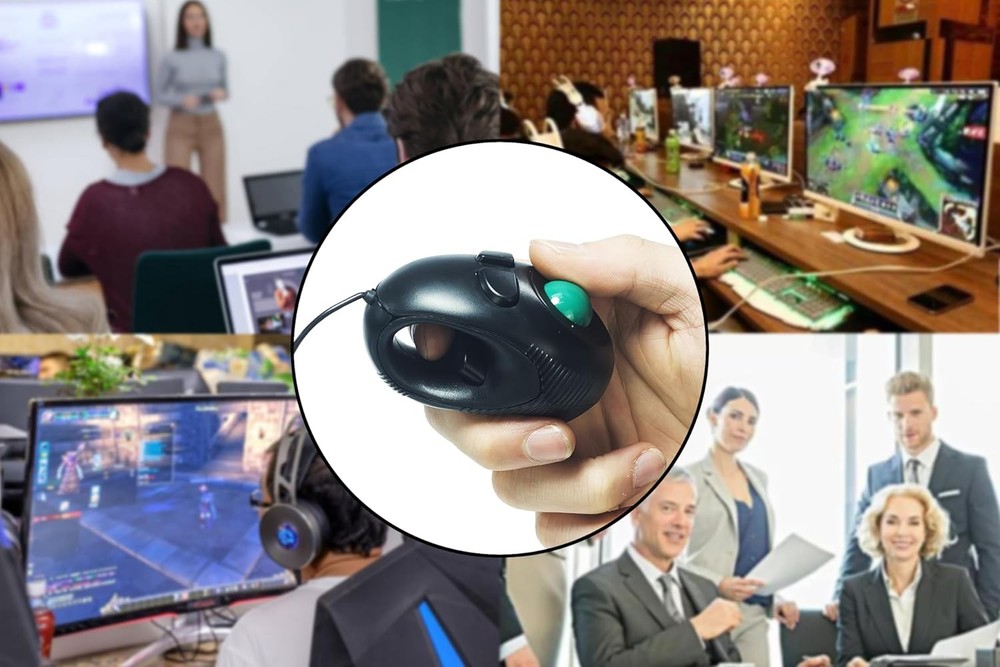 YUMQUA Finger Mouse, Handheld Trackball Mouse Mini 4D USB Hand Held black