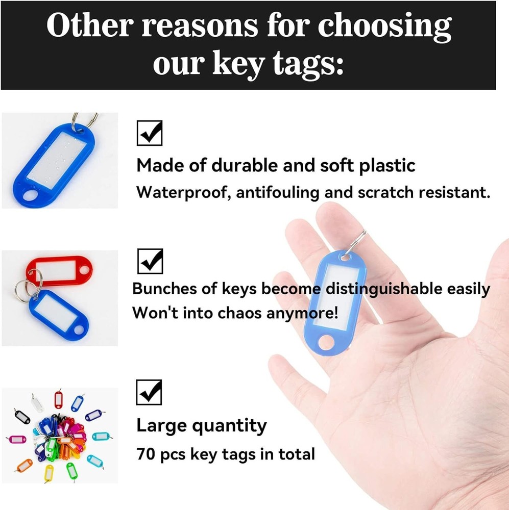 60 Pack Plastic Key Tags, Flexible Key Labels with Split Ring Label Window, Key