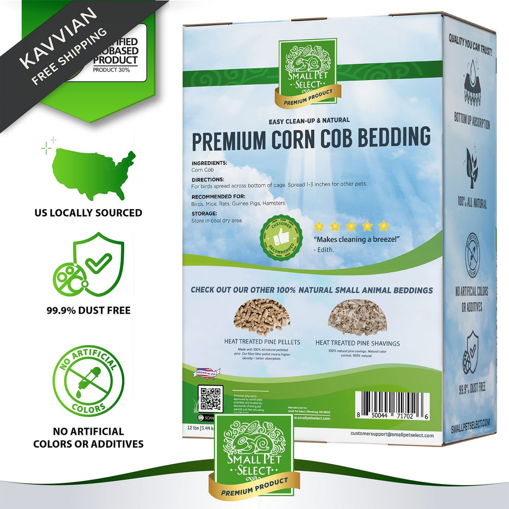 100% Natural Corn Cob Bedding for Pets - Small Pet Select 12lb, brown