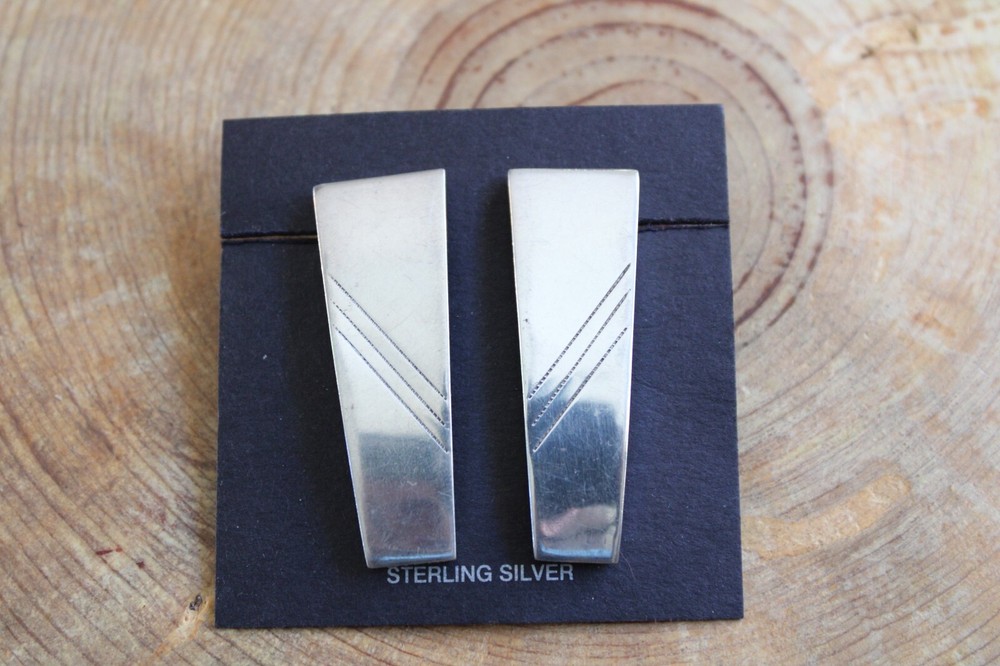 Sterling Silver puffed Rectangle Earrings Navajo