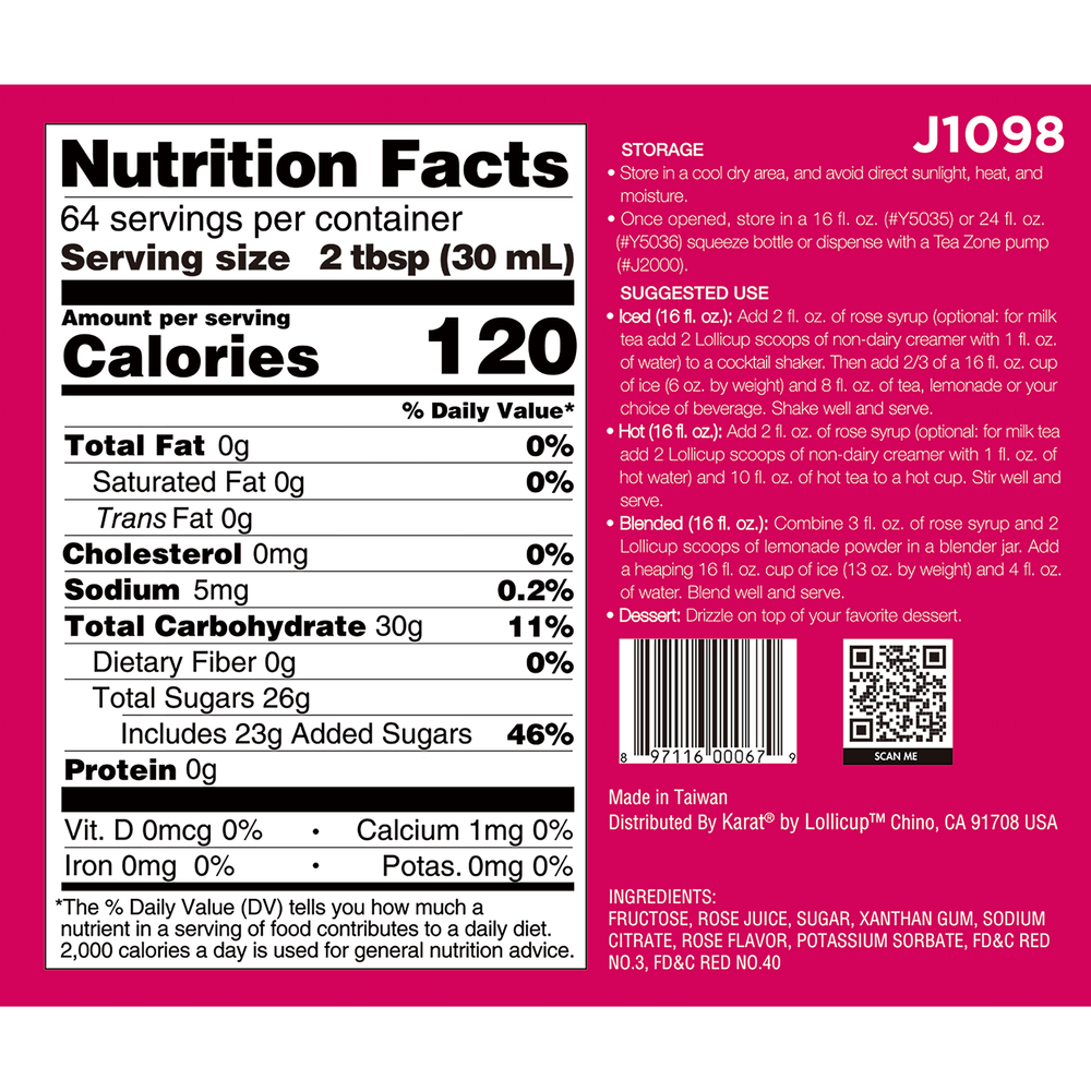 Tea Zone Rose Syrup (64oz), J1098
