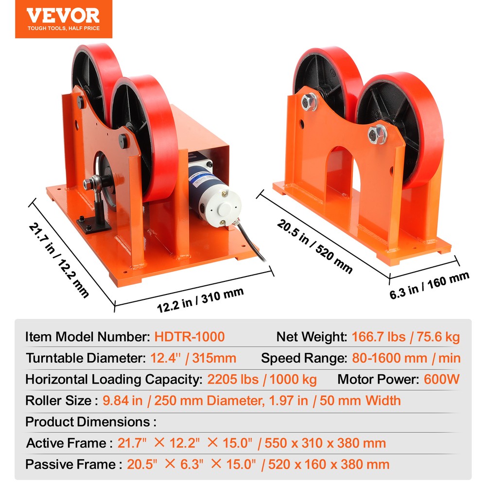 VEVOR Turning Rolls Linkage Roller 1000KG/2205LBS Loading Welding Turning Roll