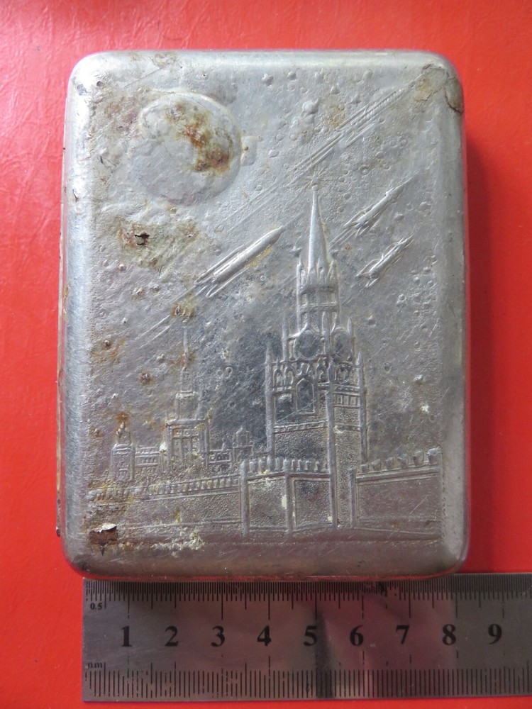 Soviet Russia cigarette case - Moscow, Space-KOSMOS USSR