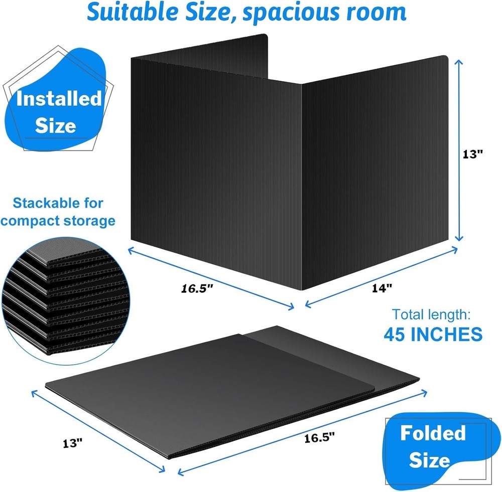 Black 24-Pack Desk Dividers for Students, Waterproof Durable Plastic Study Ca...