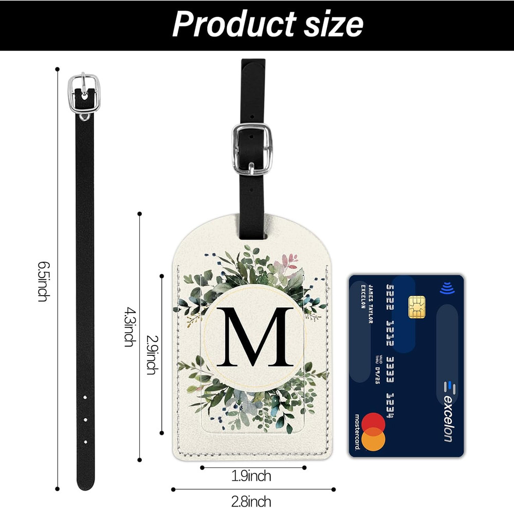 2 Pack Initial Letter Luggage Tag Monogram Tag PU Leather Monogrammed Suitcase T