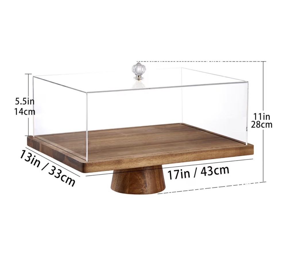 Acacia Wood Rectangular Cake Stand with Lid; 17" Multi-Functional Dessert Holder