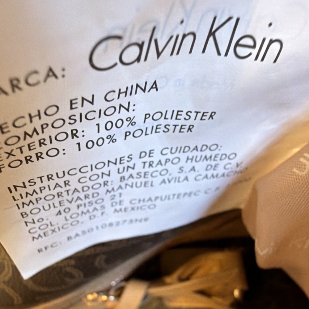 Calvin Klein Logo Print Brown Polyester Duffle Bag Adjustable Straps