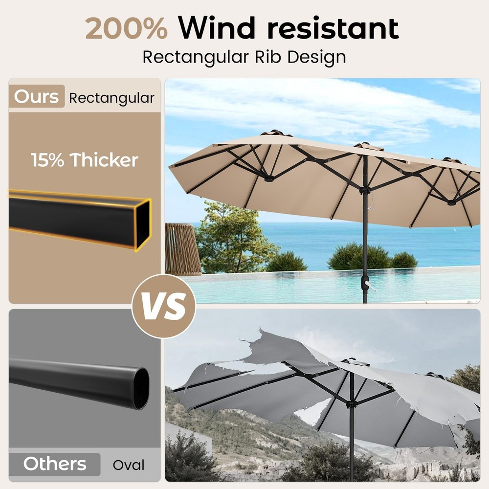 DomeShade 15ft Patio Umbrella with Base,Large Extra Large x 9ft, Beige
