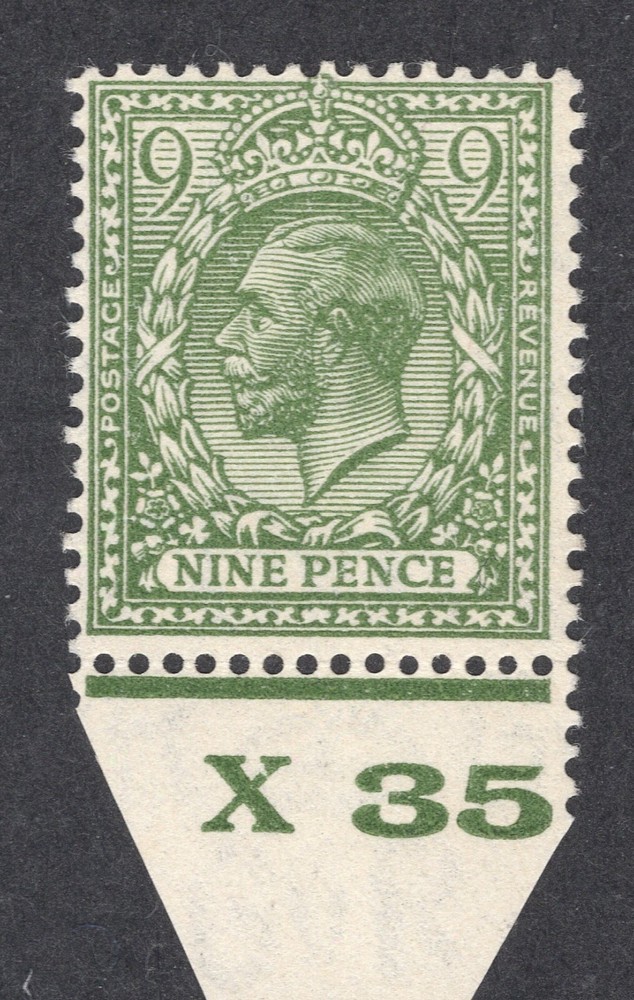 1924 9d OLIVE-GREEN BLOCK CYPHER CONTROL (X35) SINGLE. SG 427