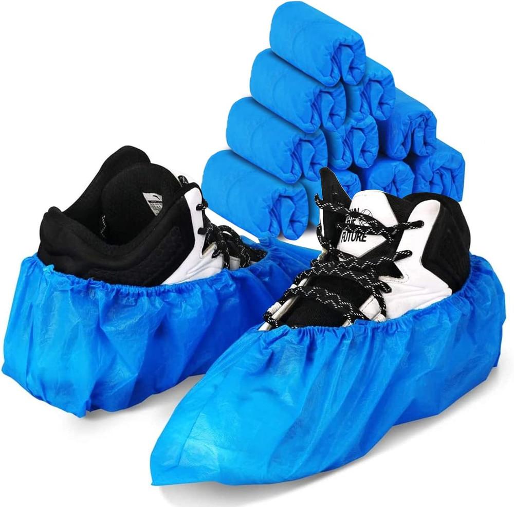 100 Pack Disposable Blue Shoe Covers, Waterproof Boot Covers, Fits Most Sizes