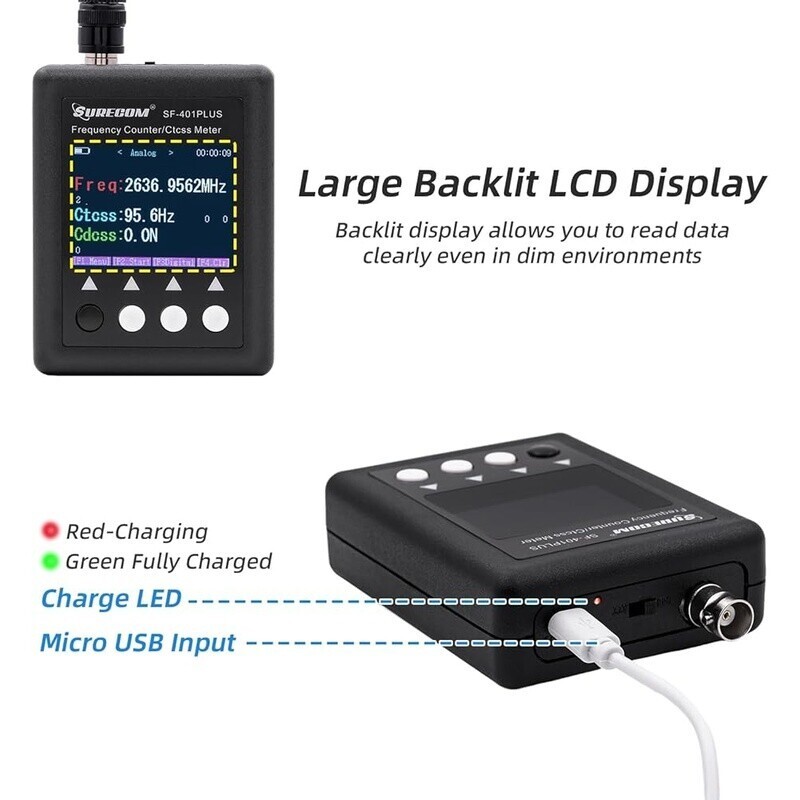 Portable Frequency Counter Meter 27-3000MHz W/ DCS Decoder Two-way Radio Black