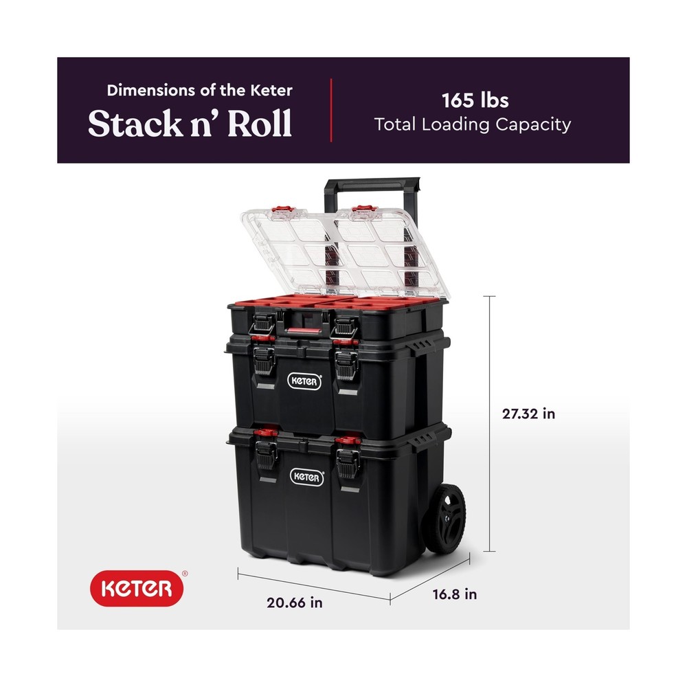 Keter Stack N’ Roll 3-Piece Rolling Tool Box System – Stackable Modu