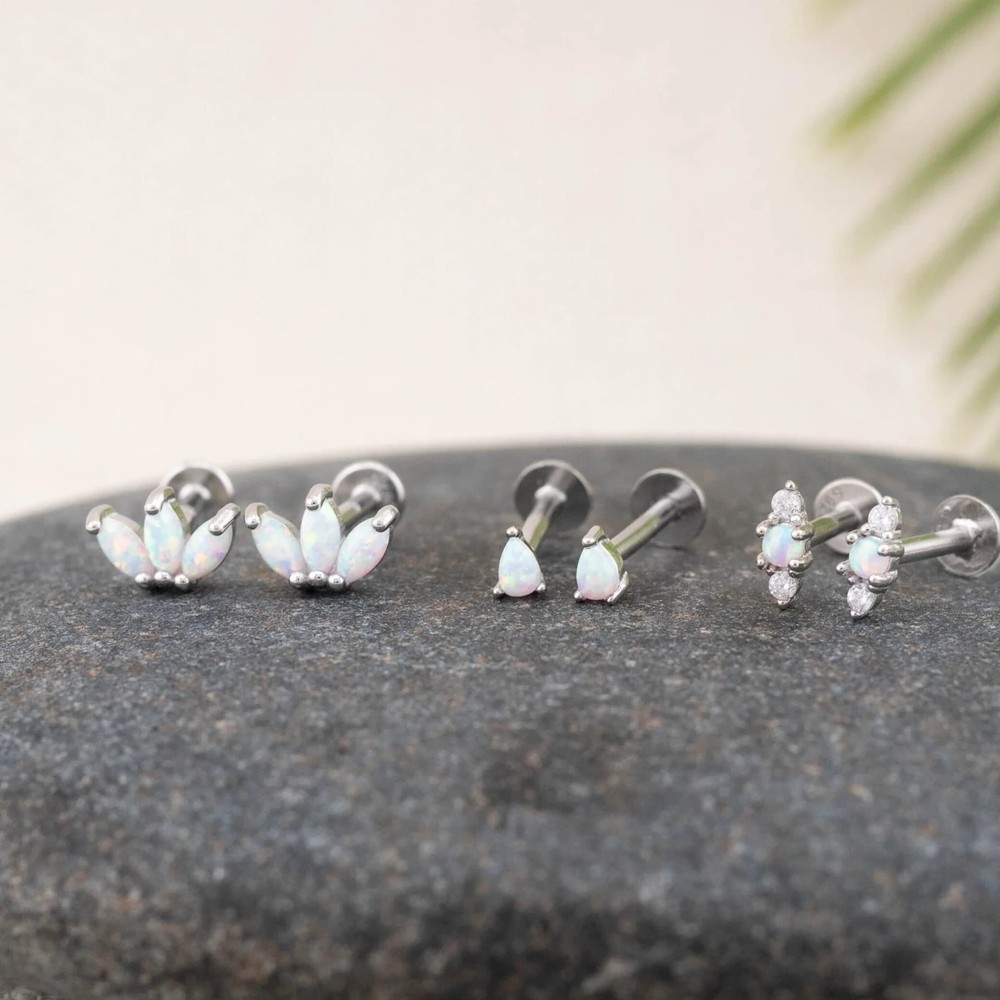 925 Solid Sterling Silver Tiny fire opal flat back studs 14K Gold Vermeil