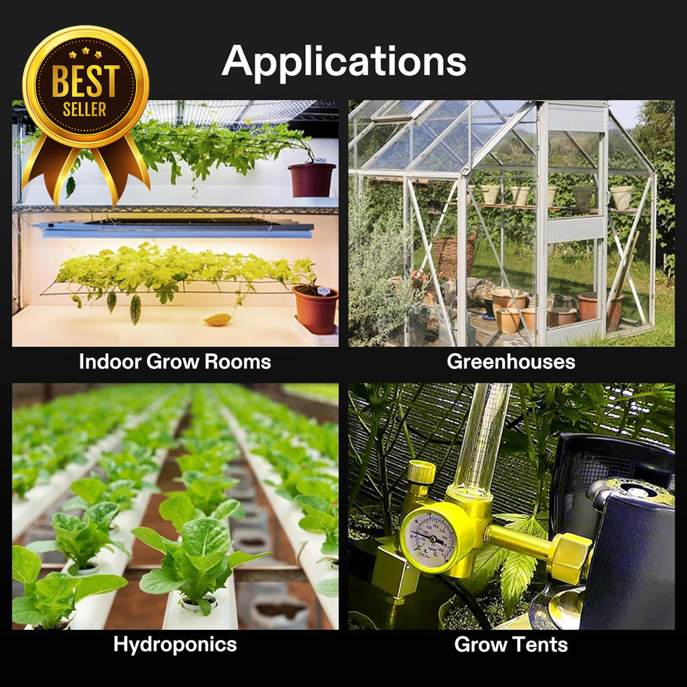 Hydroponics CO2 Regulator System Solenoid Valve Flow Meter Grow Tent Kit