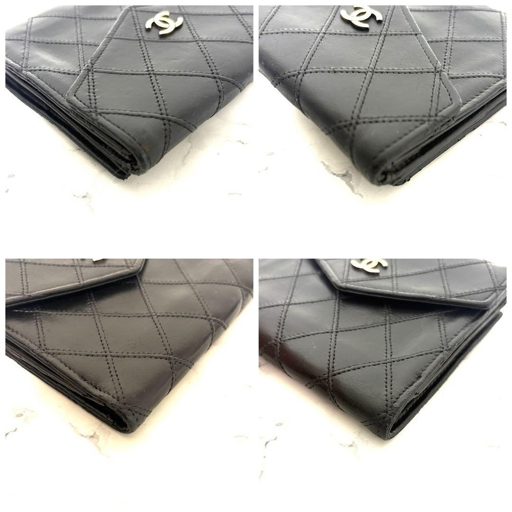 CHANEL Bi-fold Wallet Bicolore Coco Mark Double Snap Closure Black, Authentic