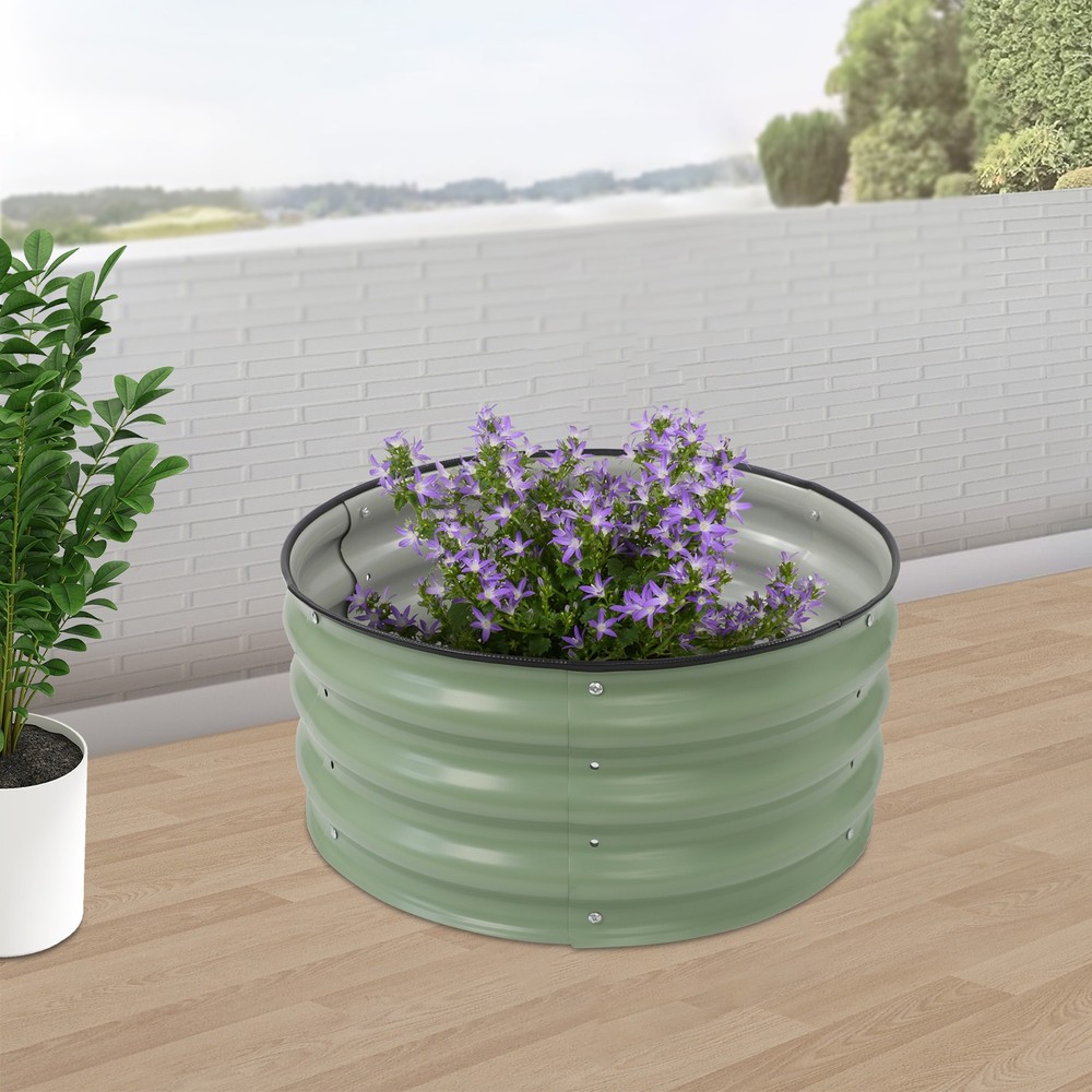 1 Pack Round Galvanized Metal Garden Planters with Open Base Design