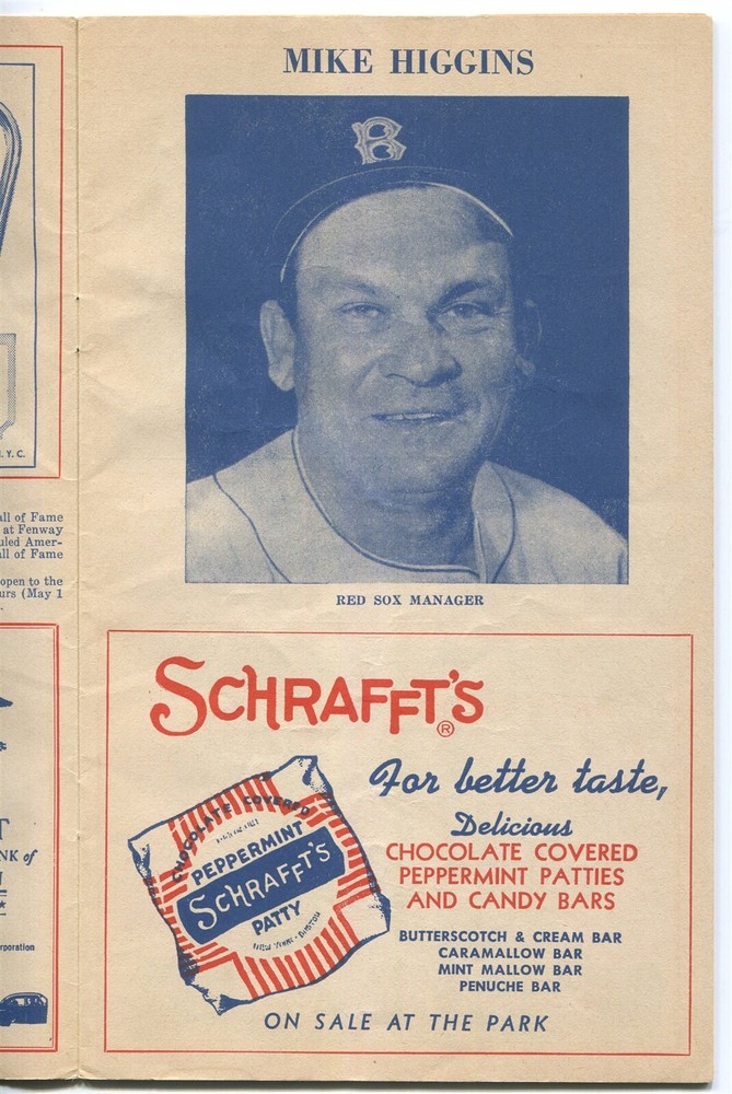 1955 Boston Red Sox Scorecard & Program - Fenway Park