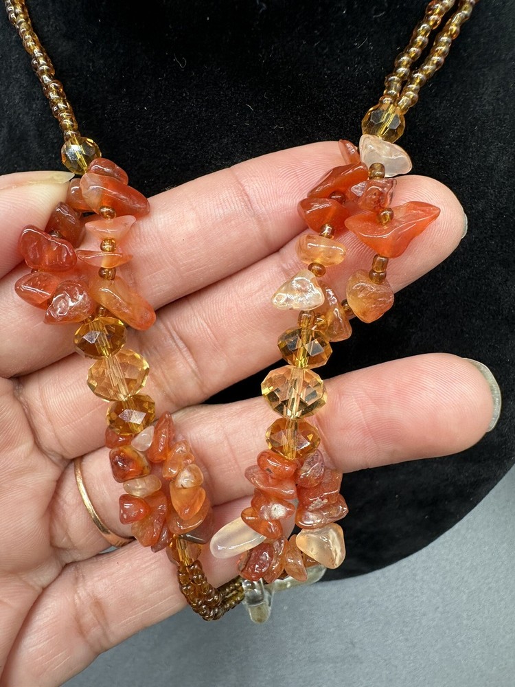 Resin Leaf Pendant Beaded Seeded And Orange Agate