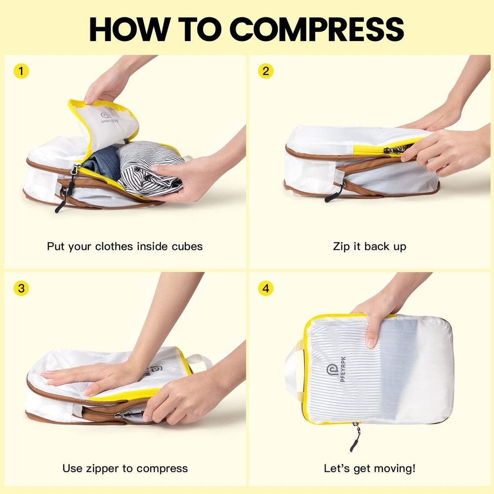 Lightweight Compression Packing Cubes for Suitcases, Compressible Expandable ...