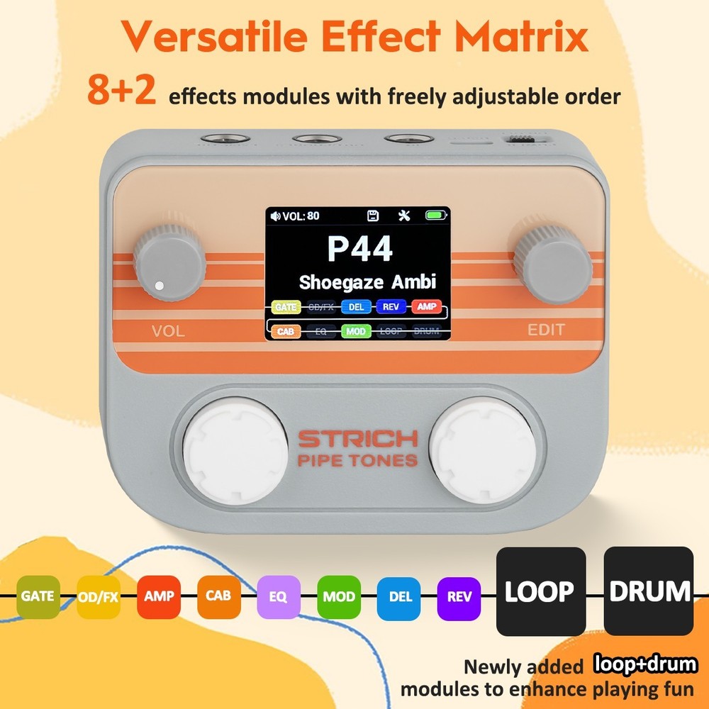 STRICH Pipe Tones Pocket Multi-Effects Processor with Foot Pedal (Gray)