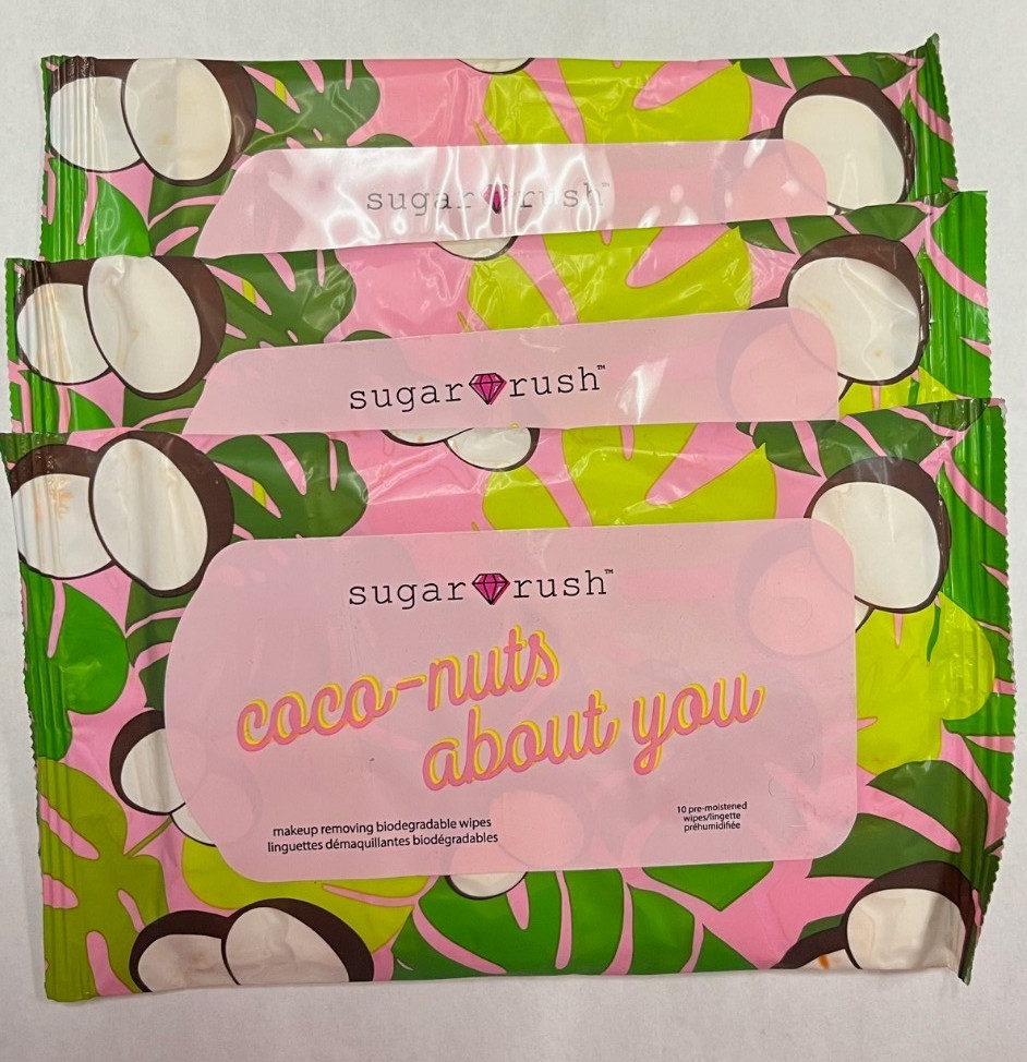 sugar rush™  coco nuts about you makeup removing biodegradable wipes 10pc x 3 Pk
