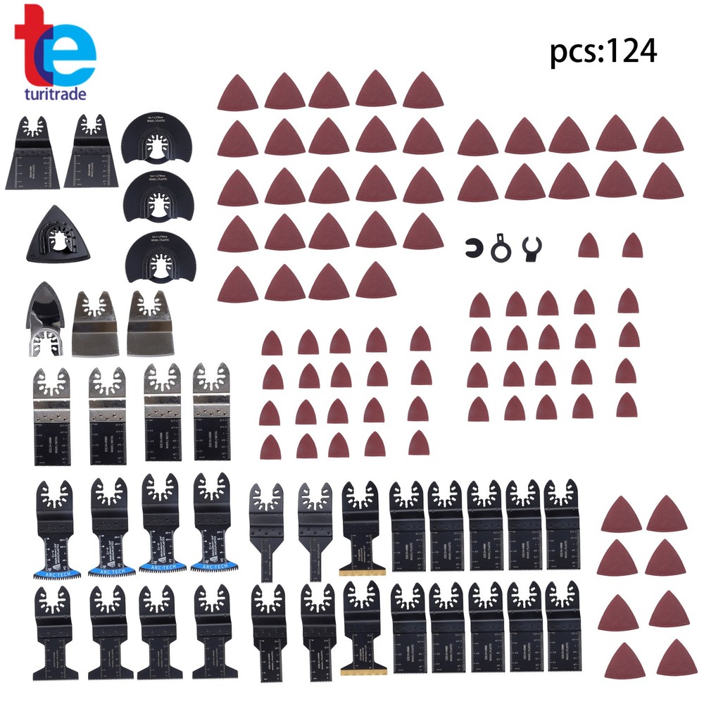 124 PCS Titanium Oscillating Blades Set Multi-Tool Blades with Sandpaper