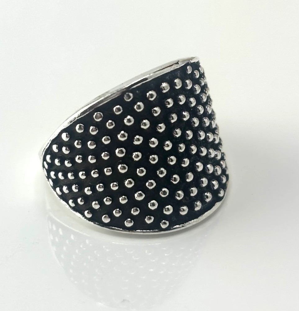 Silver ring studded circle handmade