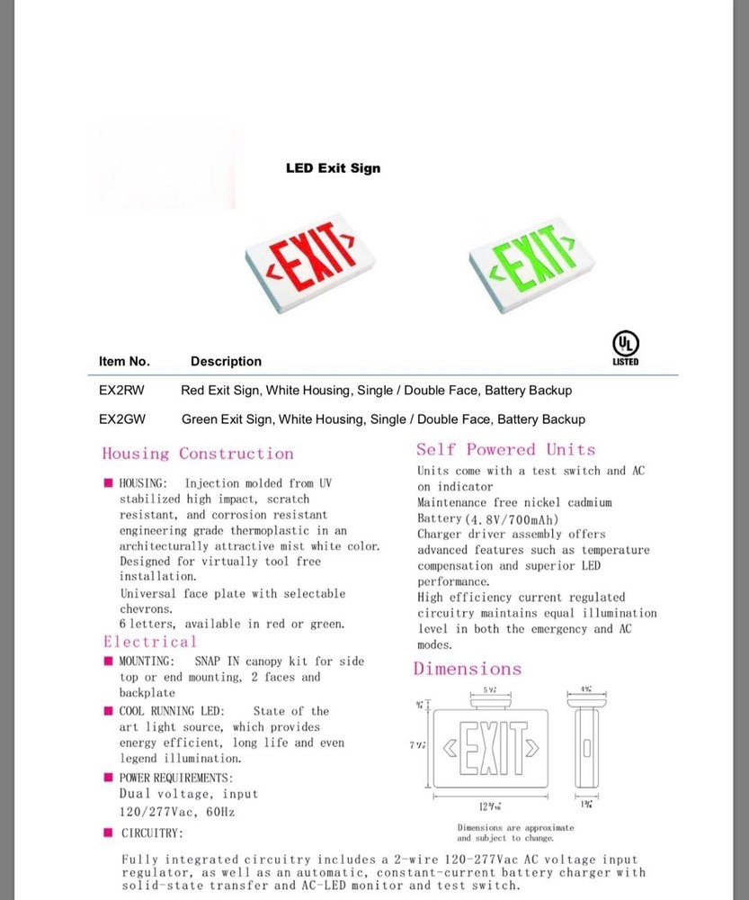 LED Emergency Exit Sign Light - Battery Backup UL 924 Certified 6 Pack Red